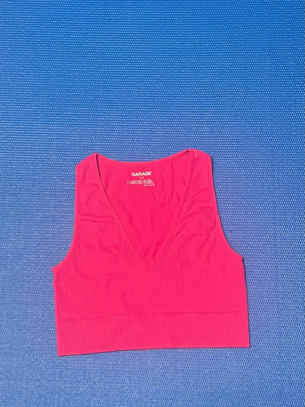 Garage Hot Pink Ribbed V-Neck Cropped Tank Top